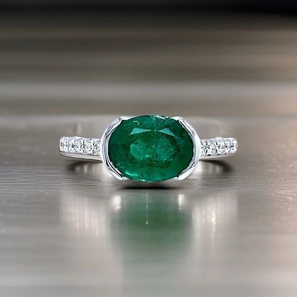 Natural Emerald Diamond Ring 6.5 14k W Gold 2.33 TCW Certified 221335 - Picture 3 of 17